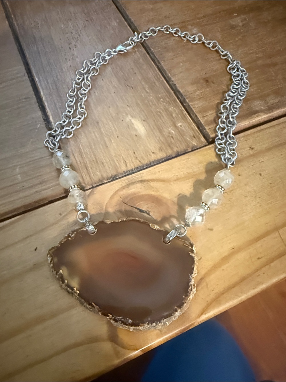 Brighton Gold-Edged Agate Slice Necklace with Silver Chain